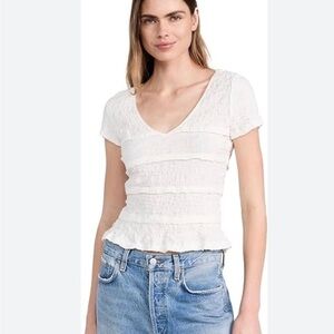 Free People White Ruffled Short Sleeve Blouse